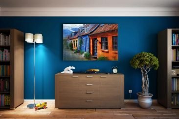 Foto de sala de estar azul con decoración
